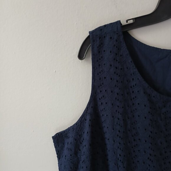 VTG L.L Bean Women's Sheath Dress Size 18 Blue Zipper Sleeveless 100% Cotton - Picture 6 of 16